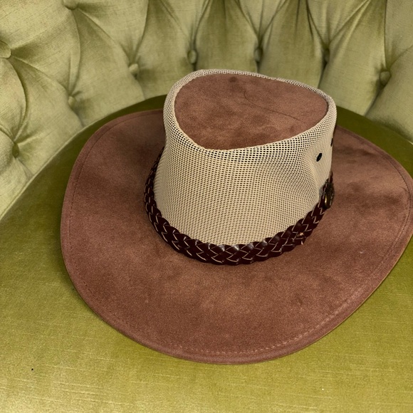 Jacaru Australia "Summer Breeze" Leather/Suede/Mesh Wide-Brim Hat Size Med/Large - Picture 2 of 8